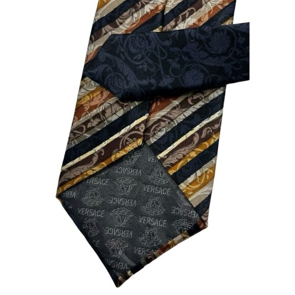 GIANNI VERSACE Men's Silk Necktie LUXURY Multicolor Striped Baroque W:3.7" EUC - Picture 6 of 6